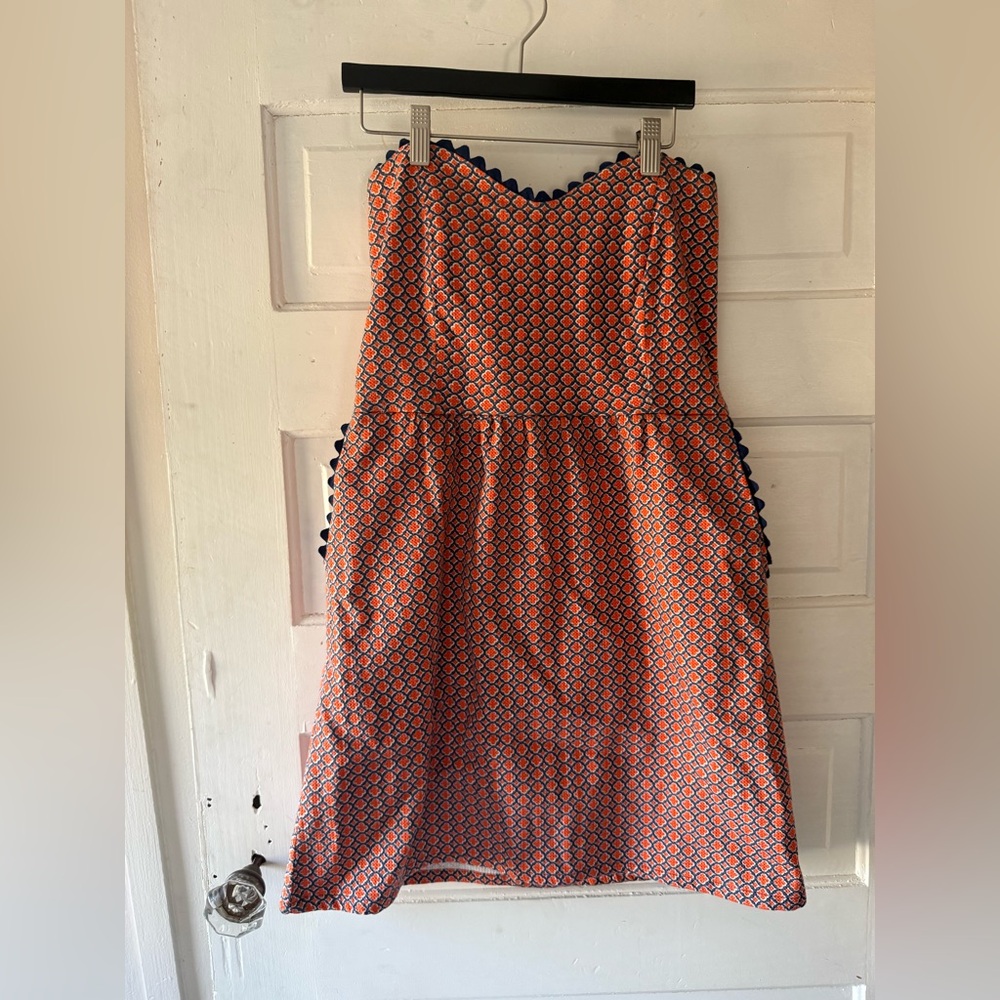 Judith March Vintage Orange and Navy Scalloped Strapless Dress